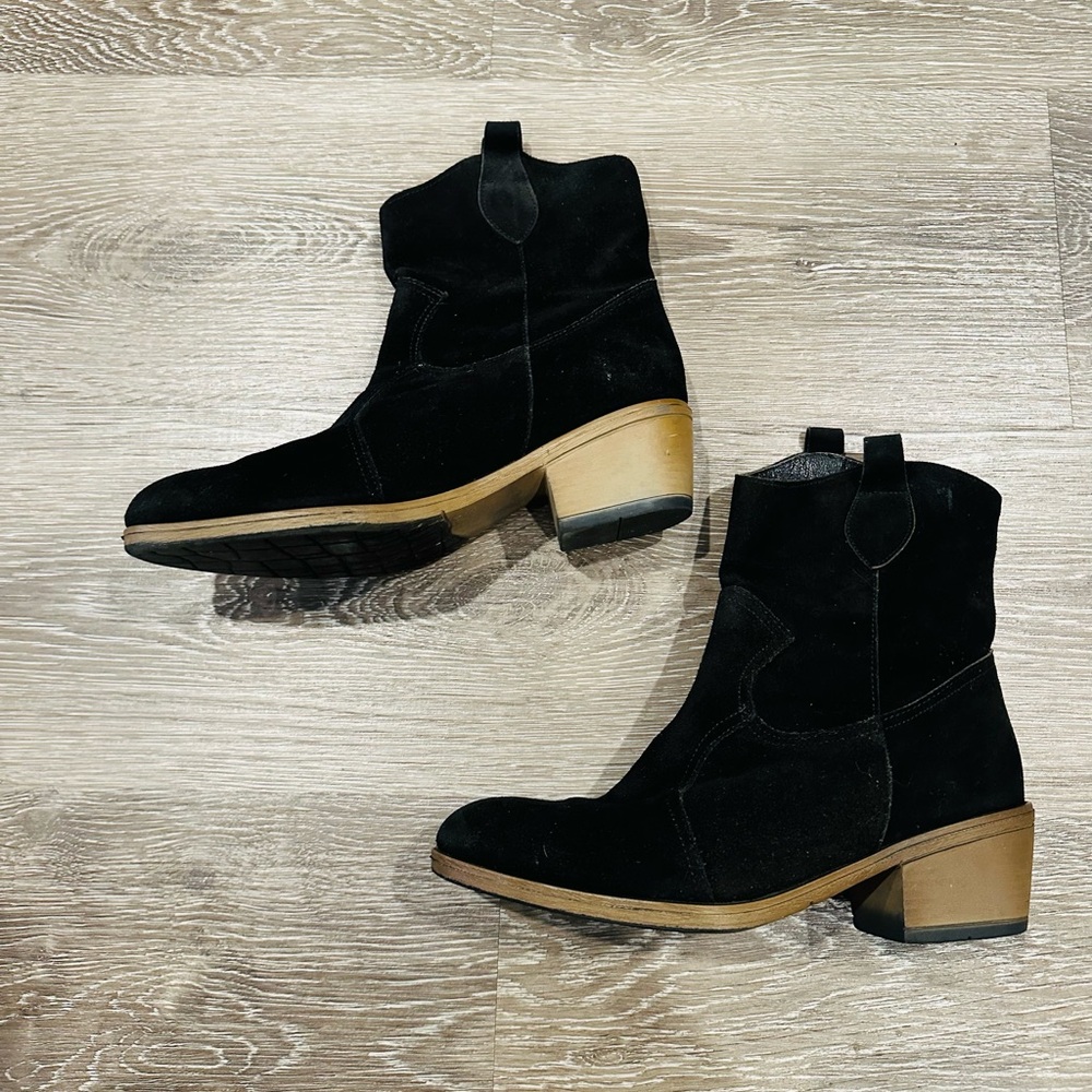 Black Genuine Suede Leather Steady Western Booties Women Size 36EU-6US